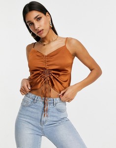 Топ цвета имбиря со сборками спереди ASOS DESIGN-Оранжевый цвет