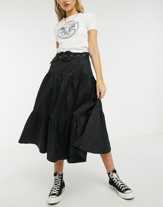 Черная ярусная юбка миди с поясом Glamorous-Многоцветный