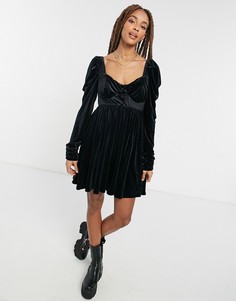 Черное платье мини в стиле бэби-долл из бархата ASOS DESIGN-Черный цвет