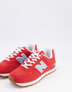 Красные кроссовки со вставками небесно-голубого цвета New Balance 574-Красный