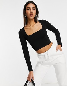 Черный укороченный топ с квадратным вырезом и декоративными швами ASOS DESIGN-Черный цвет