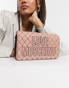 Светло-розовая стеганая сумка через плечо с ремешком-цепочкой Love Moschino-Розовый цвет
