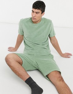 Комплект из шорт и футболки для дома в стиле oversized из махровой ткани ASOS DESIGN-Зеленый цвет