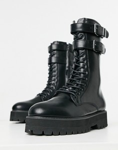 Черные ботинки из искусственной кожи на шнуровке ASOS DESIGN-Черный цвет