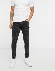 Зауженные брюки строгого кроя в светло-серую клетку Bershka-Серый