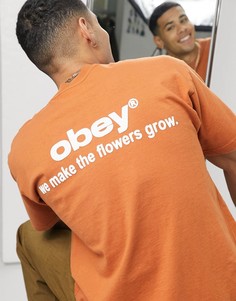 Коричневая футболка с принтом "We Make the Flowers Grow" Obey-Коричневый цвет