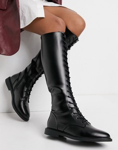Черные ботильоны до колена в строгом стиле на шнуровке ASOS DESIGN Cassie-Черный цвет