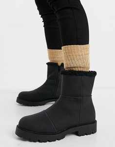 Черные ботинки без застежки с подкладкой из искусственного меха «борг» ASOS DESIGN Arlo-Черный цвет