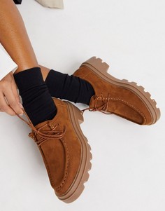 Бежевые туфли на шнуровке на плоской массивной подошве ASOS DESIGN Macy-Светло-коричневый