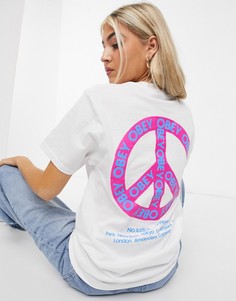 Свободная футболка с принтом в виде символа мира на спине Obey-Белый