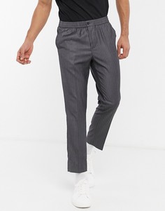 Темно-серые строгие брюки в тонкую полоску без застежки New Look-Серый