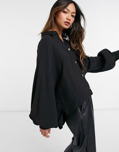 Черная фактурная рубашка с длинными рукавами и роговыми пуговицами ASOS DESIGN-Бесцветный