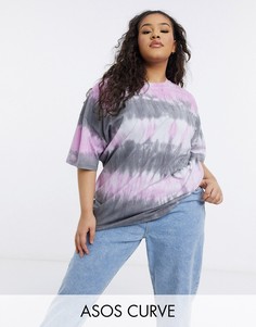 Oversized-футболка розового цвета в полоску тай-дай ASOS DESIGN Curve-Розовый цвет