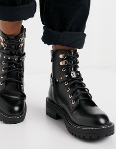 Черные ботинки с отделкой фирменными ремешками River Island-Черный цвет