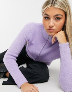 Сиреневый пушистый джемпер на молнии Bershka-Фиолетовый цвет