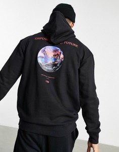 Черный худи в стиле oversized с эффектом кислотной стирки и надписью "Empower the future" Criminal Damage-Серый