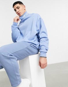 Светло-голубой oversized-свитшот с высоким воротником с вышивкой ASOS Dark Future