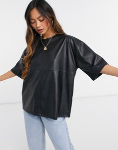 Черная свободная футболка из искусственной кожи ASOS DESIGN-Красный