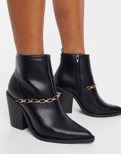 Черные ботильоны в стиле вестерн с цепочкой ASOS DESIGN Elvin-Черный цвет