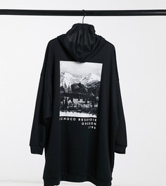Черное платье-худи мини в стиле oversized с пейзажным принтом ASOS DESIGN Curve-Черный