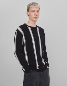 Черный джемпер в вертикальную полоску Bershka