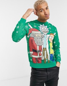 Новогодний зеленый свитшот с принтом "Rick & Morty" ASOS DESIGN-Зеленый цвет