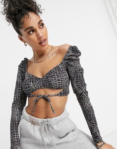 Ультракороткий топ с крокодиловым принтом, вырезом и завязками ASOS DESIGN-Многоцветный
