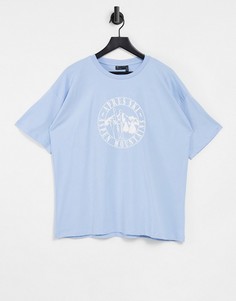 Голубая выбеленная oversized-футболка с принтом "Apres Ski" ASOS DESIGN-Голубой