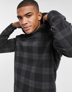 Черный худи в клетку с логотипом по центру Hollister-Черный цвет