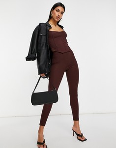 Коричневые фактурные леггинсы в рубчик от комплекта ASOS DESIGN-Коричневый цвет