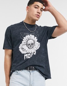 Футболка в стиле oversized выбеленного черного цвета с цветочным принтом ASOS DESIGN-Черный цвет