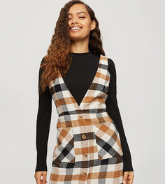 Бежевое платье-сарафан в клетку Miss Selfridge Petite-Светло-коричневый