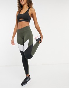 Леггинсы цвета хаки Reebok Training-Зеленый цвет