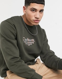 Свитшот цвета хаки с логотипом на груди Carhartt WIP Commission-Зеленый цвет