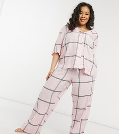 Комбинируемые розовые прямые штаны от пижамы в клетку с жаккардовым поясом ASOS DESIGN Curve-Розовый цвет