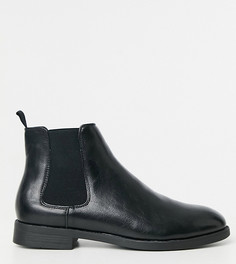 Черные ботинки челси для широкой стопы из искусственной кожи с черной подошвой ASOS DESIGN-Черный цвет