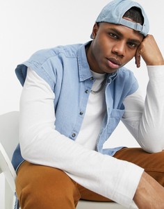 Выбеленная джинсовая рубашка с короткими рукавами ASOS DESIGN-Голубой