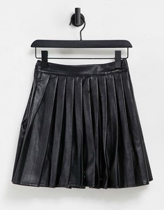 Черная юбка мини из искусственной кожи со складками Violet Romance-Черный цвет