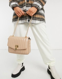 Бежевая лаковая стеганая сумка через плечо с декоративным навесным замочком ASOS DESIGN-Бежевый