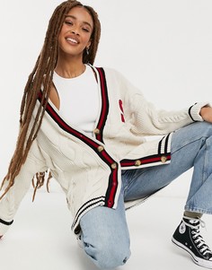 Oversized-кардиган цвета экрю с полосками в университетском стиле Stradivarius-Кремовый