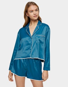Атласный пижамный комплект бирюзового цвета с шортами Topshop-Голубой