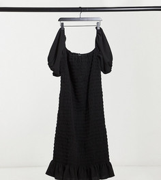 Черное платье миди с открытыми плечами и присборенным подолом New Look Curve-Черный цвет