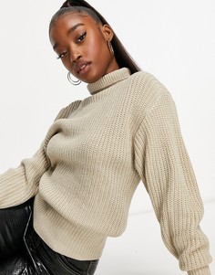 Вязаный джемпер с высоким воротником Brave Soul-Светло-бежевый