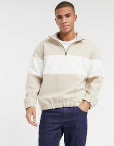 Светло-бежевый свитшот в стиле колор блок с короткой молнией Topman
