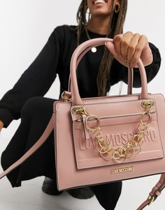 Светло-розовая сумка со съемным карманом, ручкой сверху и цепочкой Love Moschino-Розовый цвет