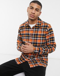 Оранжевая рубашка в клетку из органического хлопка Knowledge Cotton Apparel-Темно-синий