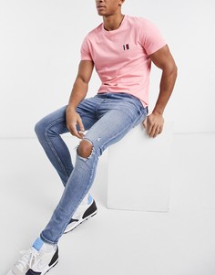Эластичные супероблегающие джинсы с дырками на коленях ASOS DESIGN-Голубой