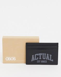 Кожаный кошелек для карт с фирменными деталями ASOS Actual-Черный