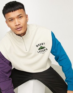 Oversized-свитшот в стиле колор блок с короткой молнией и принтом на груди ASOS DESIGN-Многоцветный