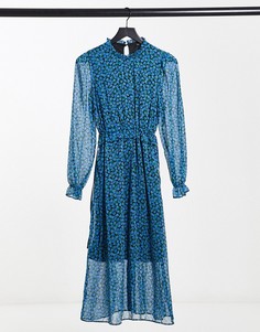 Платье миди с синим цветочным принтом New Look-Черный цвет